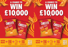 Promotional posters for Cheez-It competition which is offering retailers a chance to win £10,000. The poster features pack shots of the Cheez-It range consisting of Double Cheese and Cheese & Chilli.