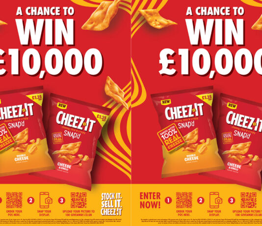 Chance to win £10k in new Cheez-It competition Promotional posters for Cheez-It competition which is offering retailers a chance to win £10,000. The poster features pack shots of the Cheez-It range consisting of Double Cheese and Cheese & Chilli.