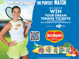 Del Monte serves up new tennis LTA competition Jodie Burrage poses holding a tennis rackets against a tennis court background with a blue colour breaking into this with a torn paper effect for a Del Monte branded competition, the text. reads "From Court to Snack The Perfect Match Get a Chance to Win Your Dream Tennis Tickets Plus, Find out how to get cashback on this product" with the LTA logo, a QR code for the competition and the Del Monte logo along with an array of Del Monte fresh fruit packs as well as fresh fruit sitting around these packs.