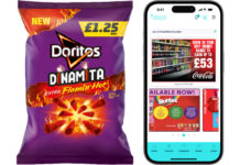 Pack shot of Doritos Dinamita £1.25 PMP with an image of the shopt* carousel on an iPhone screen.