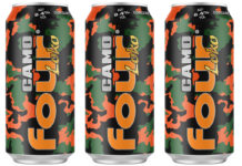 Pack shots of Four Loko Camo Mango cans.