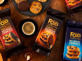 Drive up Mother’s Day sales with Fox’s gift ideas Packets of Fox's Fabulous biscuits sit on a table with biscuits placed onto plates with a mug of coffee between two packs of the biscuits – the biscuit variants include Half Coated Dark Chocolate Cookies, Half Coated Milk Chocolate Cookies, Milk Chocolate Cookies.