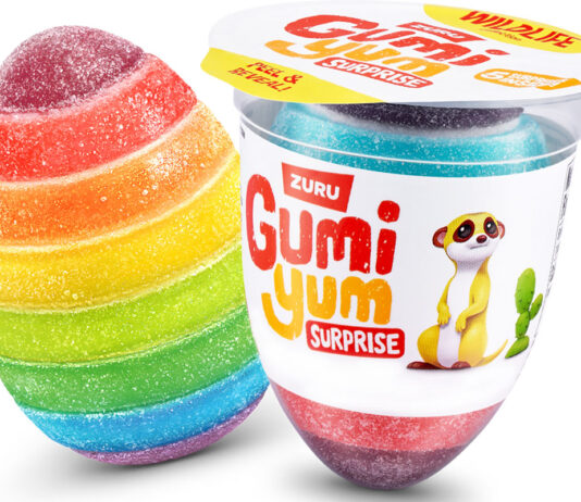 Gumi Yum Surprise rolls out to UK wholesaler Pack shot of Bobby's Gumi Yum Surprise featuring the egg shaped candy both in and outside its packaging.