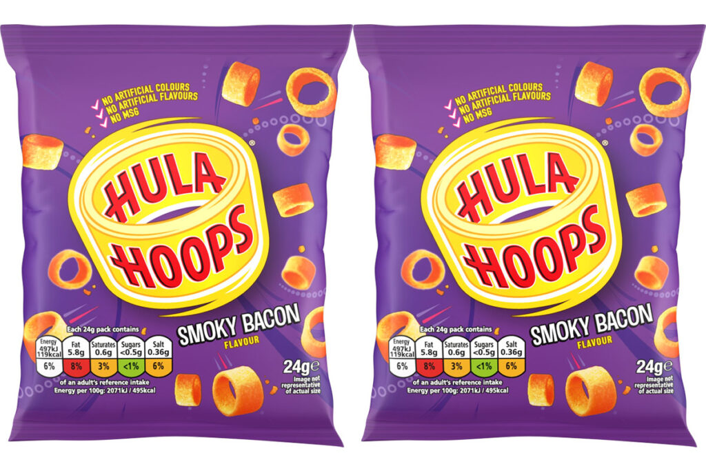 Pack shots of Hula Hoops Smoky Bacon.