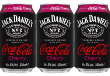 Pack shots of Jack Daniels & Coca-Cola Cherry cans.