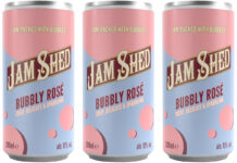 Pack shots of Jam Shed Bubbly Rosé cans.