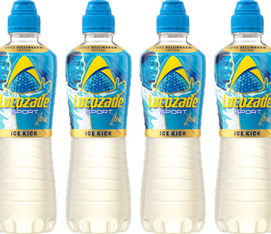 Score sales with new Lucozade Sport collaboration Pack shots of Lucozade Sport Ice Kick by Jude Bellingham.
