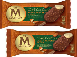 Magnum unveils new recipe for Vegan ice cream Pack shots of Magnum Vegan Almond single bars.