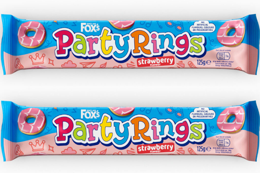 Pack shots of Fox's Party Rings Strawberry limited edition.