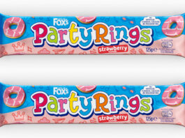 Party Rings launches Strawberry limited edition packs Pack shots of Fox's Party Rings Strawberry limited edition.