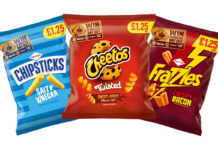 Pack shots of £1.25 PMP packs of Chipsticks, Cheetos Twisted and Frazzles with an on-pack promotion to win tickets for Merlin Entertainment venues.