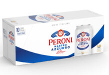 Pack shot of Peroni Nasto Azzurro 10-pack of cans.