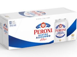 Peroni shakes up segment with new can format Pack shot of Peroni Nasto Azzurro 10-pack of cans.