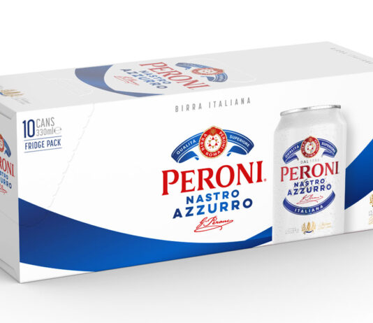 Peroni shakes up segment with new can format Pack shot of Peroni Nasto Azzurro 10-pack of cans.