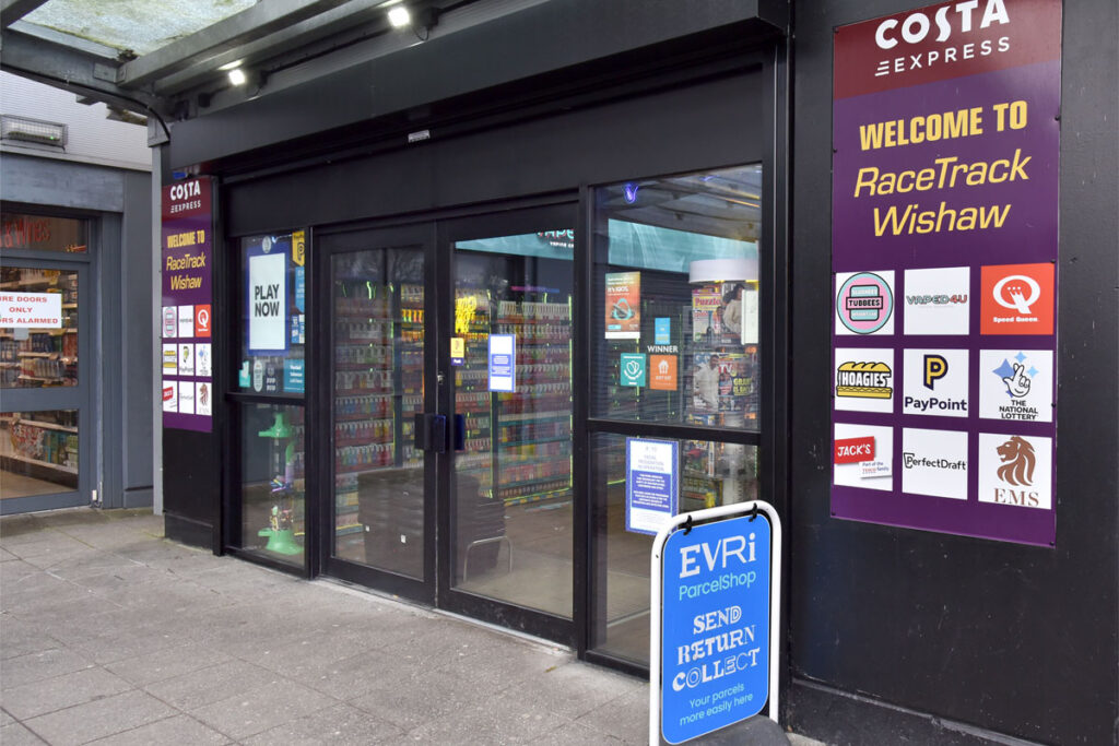 The front door entrance of Premier RaceTrack Pitstop Wishaw.