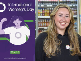 International Women’s Day – Premier Broadway Convenience Store A poster for International Women's Day 2025 with an image of assistant manager of Premier Broadway Convenience Store Sophie Williams.