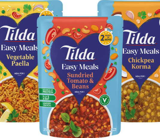 Tilda builds convenience with new Easy Meals range Pack shots of Tilda Ready Meals including Vegetable Paella, Sundried Tomatoes & Beans and Chickpea Korma.