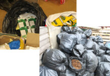 Packets of illegal tobacco products in bin bags as well as tonnes of loose tobacco in bin bags.