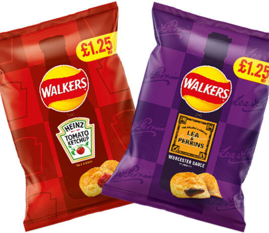 Walkers Tomato Ketchup and Worcester Sauce flavours return Pack shots of Walkers Heinz Tomato Ketchup crisps and Walkers Lea & Perrins Worcester Sauce.