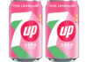 Pack shots of 7UP Zero Pink Lemonade cans.