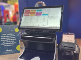 Allwyn showcases new National Lottery terminal at NCS The National Lottery Wave Terminal stands on a desk with an information card to its right and a ticket printer to its left.