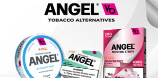 A pack of Angel Nicotine Pouches Blueberry Mint with some of the pouches next to it, a pack of Angel Nicotine Lozenges Spearmint is next to it with some of the lozenges in front of the pack and a pack of Angel Nicotine Strips Raspberry with a nicotine strip in front of the pack. The Angel logo is at the top of the image with the text 'Tobacco Alternatives' under the logo. The text along the bottom reads 'Angel Nic Pouches | Angel Nic Lozenges | Angel Nic Strips.