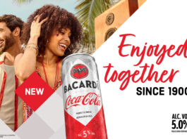 Coca-Cola serves up another classic with Bacardà and Coke cans A promotional image for Bacardi & Coca-Cola cans with people in the top left corner partying with a shot of the can in the centre of the image. To the right the text reads 'Enjoyed Together since 1900'.