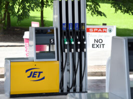 Inflation falls in first month of 2026 Fuel pumps at a Jet branded forecourt garage with a Spar branded sign in the background warning of no exit.