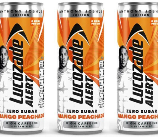 Lucozade Alert unveils new collab with Anthony Joshua to knock out sales Pack shots of Lucozade Alert Zero Sugar Mango Peachade Anthony Joshua Edition.