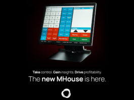 MHouse unveils rebrand and upgraded product suite at NCS 2025 A shop till with the MHouse MPos software instaleld on it, showcasing the firm's new technology and brand design. The text at the bottom reads "Take Control. Gain Insights. Drive Profitability. The new MHouse is here". The firm's logo is under the text.
