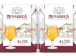 Menabrea launches new can format Pack shot of Menabrea four pack of cans.