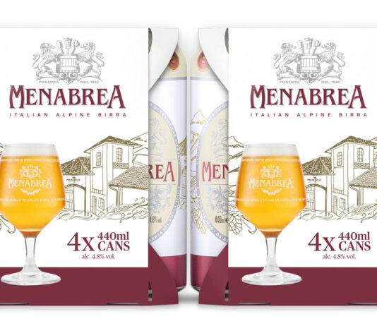 Menabrea launches new can format Pack shot of Menabrea four pack of cans.