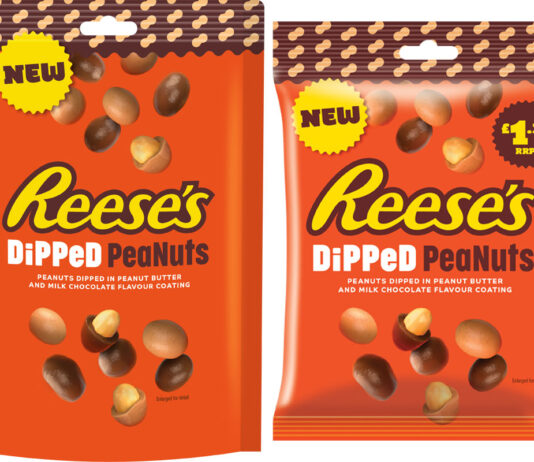 Reese’s expands on sharing range with Dipped Peanuts Pack shots of Reese's Dipped Peanuts 176g bag and 68g £1.35 PMP bag.