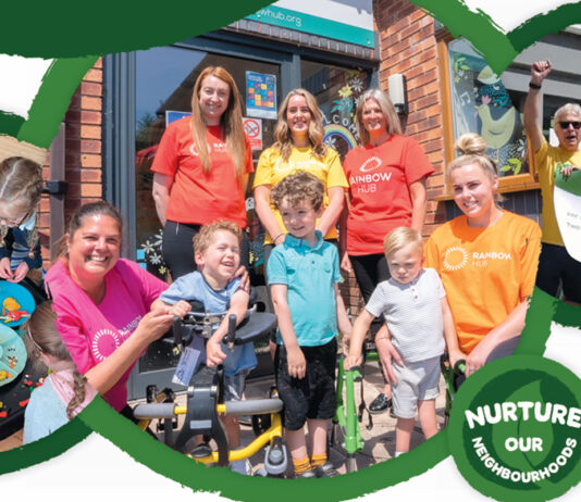 Spar Community Cashback scheme returns for 2025 Community photos featuring members of local areas a representatives from Spar UK are showing in green circles with the 'Nurture our Neighbourhoods' slogan in a bubble to the bottom right of the image.
