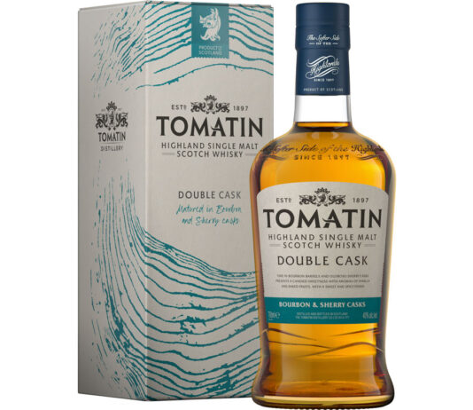 Tomatin whisky opens up its portfolio with new Double Cask Pack shot of Tomatin Highland Single Malt Scotch Whisky Double Cask bottle with the outer pack behind the bottle.