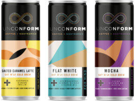 Unconform brings a trio of cold brew coffees to cans Pack shots of Unconform Cold Brew coffee including Salted Caramel Latte, Flat White and Mocha.