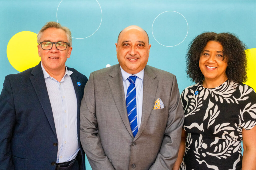 (L to R) Justin King, chair of Allwyn, Pete Cheema, chief executive at the Scottish Grocers' Federation, and Alison Acquaye-Acford, Allwyn's director of commercial partnerships and retail sales.