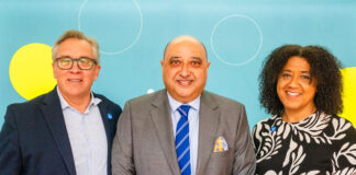 (L to R) Justin King, chair of Allwyn, Pete Cheema, chief executive at the Scottish Grocers' Federation, and Alison Acquaye-Acford, Allwyn's director of commercial partnerships and retail sales.