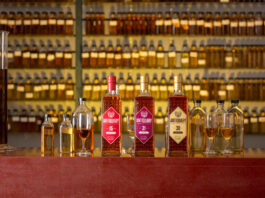 The Antiquary rolls out whisky gift ideas for Father’s Day Bottles of The Antiquary whisky are lined up on a bar featuring the 15 Year Old, 21 Year Old and 30 Year Old. Along with these bottles, there are smaller sample bottles for blending as well as whisky glasses to serve in with unlabelled whisky sample bottles on shelves behind the bar.