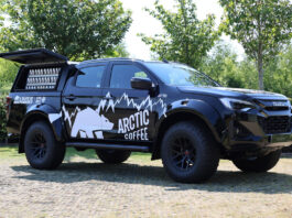 Arctic Coffee gears up for new campaign with Isuzu An Arctic Coffee branded Izuzu D-Max Arctic Truck is parked with its side window open with bottles of the chilled coffee available for sale.