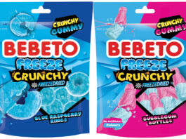 Bebeto expands on Freeze Dried Candy range Pack shots of Bebeto Freeze Crunchy Blue Raspberry Rings and Bubblegum Bottles.