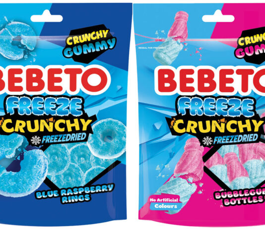 Bebeto expands on Freeze Dried Candy range Pack shots of Bebeto Freeze Crunchy Blue Raspberry Rings and Bubblegum Bottles.