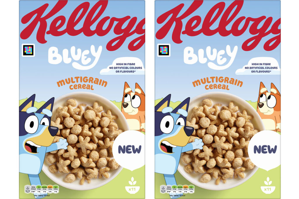 Pack shots of Kellogg's Bluey Multigrain Cereal.