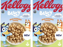 Bluey cereal hits supermarket shelves Pack shots of Kellogg's Bluey Multigrain Cereal.