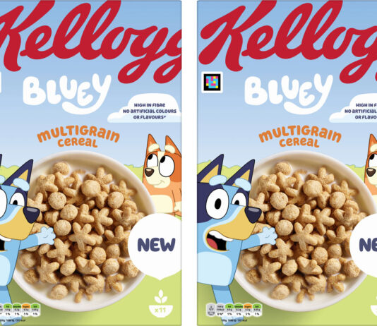 Bluey cereal hits supermarket shelves Pack shots of Kellogg's Bluey Multigrain Cereal.