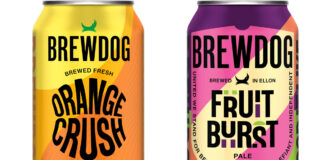 Pack shots of BrewDog Orange Crush and BrewDog Fruit Burst.
