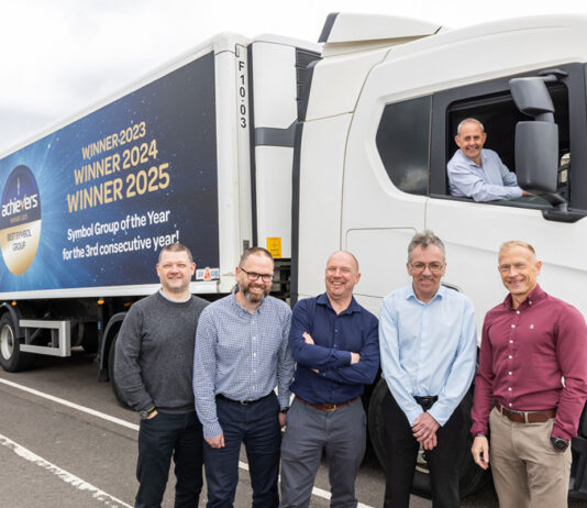 Spar Scotland unveils new lorry livery A group of people stand in front of a Spar Scotland lorry with the new livery highlighting its winning streak at the Scottish Wholesale Association's Achievers Awards with its three Symbol Group of the Year wins.