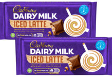 Pack shots of Cadbury Dairy Milk Iced Latte tablet bars.