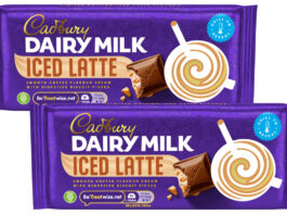 Pack shots of Cadbury Dairy Milk Iced Latte tablet bars.
