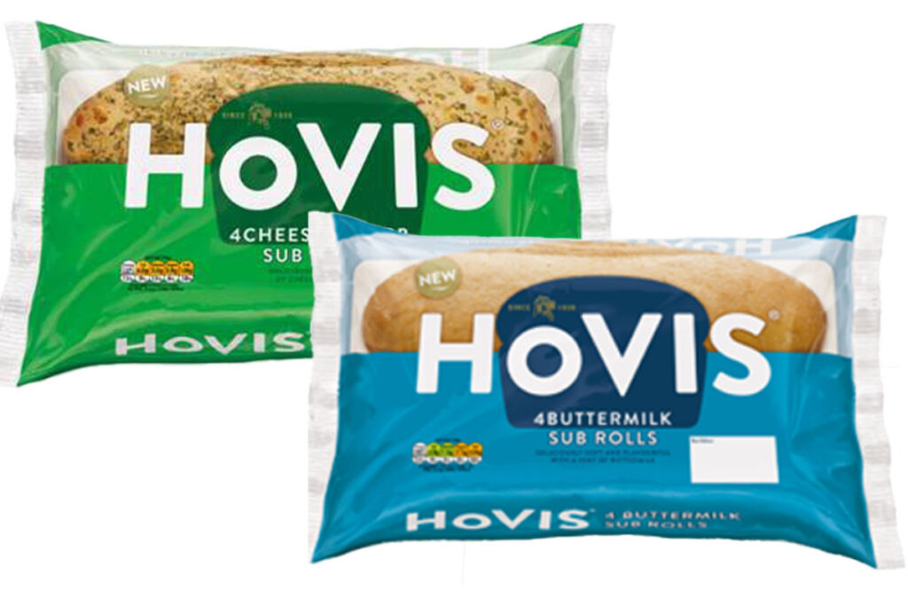 Pack shots of Hovis Cheese & Herbs Sub Rolls and Hovis Buttermilk Sub Rolls.